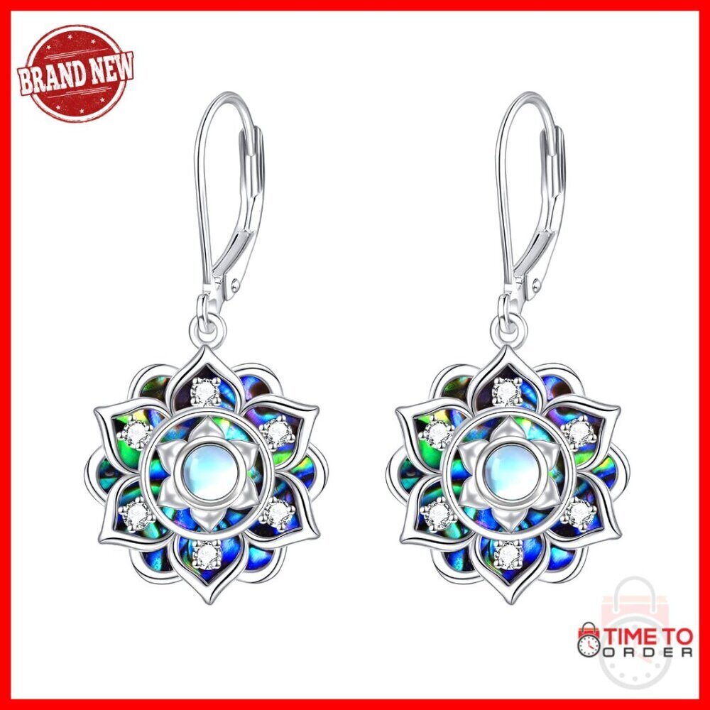Sterling Silver Lotus Flower Dangle Drop Earrings Yoga Jewelry Gift